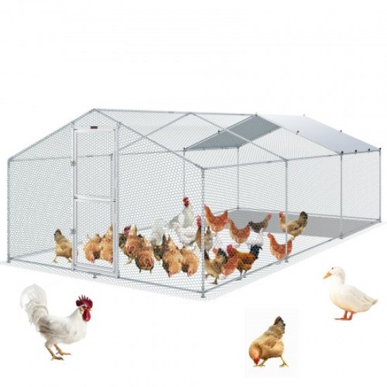 Buy Outdoor Metal Chicken Coop, 600 x 300 x 200 cm, Large Chicken Run, Waterproof Canvas, Peaked Roof, Double Door, Wire Mesh, Playpen for Geese, Ducks, Rabbits, Pets