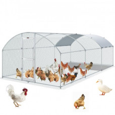 VEVOR Gallinero Exterior Gallinero Metal 600x300x200cm Gran Corral para Pollos Lona Impermeable Domo Techo Cerramiento Puerta Doble Malla de Alambre Parque para Gansos, Patos, Conejos, Mascotas, Plata