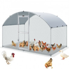 VEVOR Gallinero de Metal para Exterior, 200x300x200 cm, Gran Corral para Pollos, Lona Impermeable, Techo Domo, Puerta Doble, Malla de Alambre, Parque para Gansos, Patos, Conejos, Mascotas, Plata