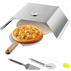 Horno de Pizza para Exterior 48x35cm Horno Exterior a Leña para Pizza 50-300 Centígrados Horno de Pizza Portátil al Aire Libre de Acero Inoxidable con Piedra Cordierita Termómetro 3 Accesorios