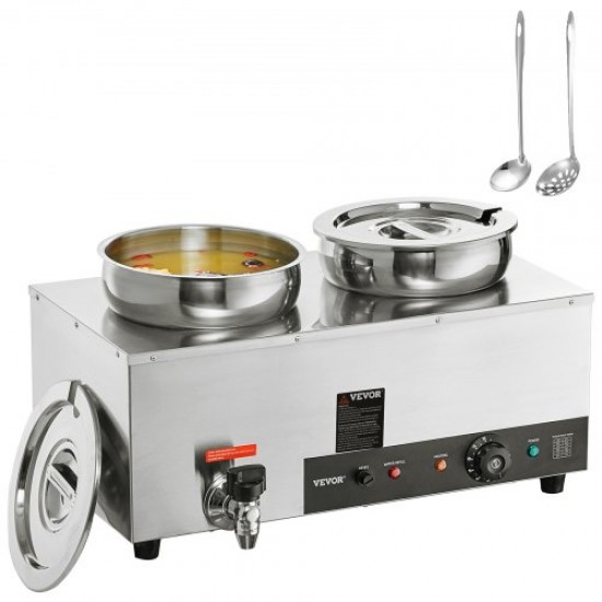 Comprar Calentador de Sopa Comercial de Acero Inoxidable 1200W Calentador Eléctrico de Sopa Capacidad Total 2x7,4qt Recipiente Calentador de Comida al Aire Libre 2 Ollas para Jardín Fiesta Barbacoa