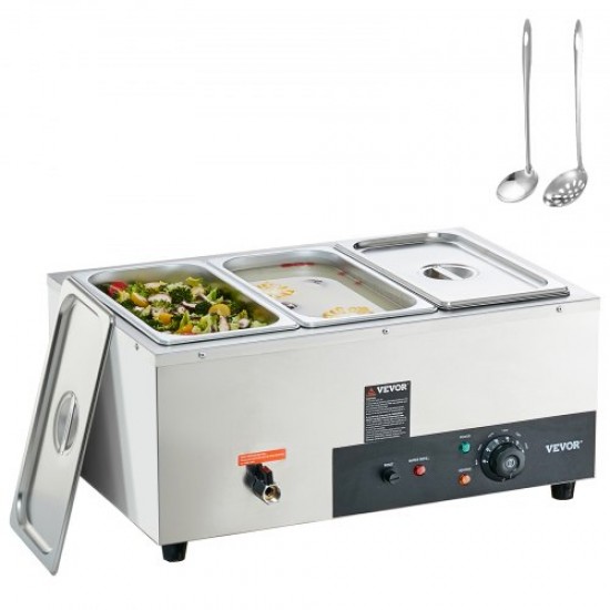 Koop Commerciële elektrische voedselverwarmer voor buffet 3x8 Qt voedselverwarmercontainer voor buitenevenementen 1500 W roestvrijstalen elektrische bain-marie voor tuinfeest BBQ