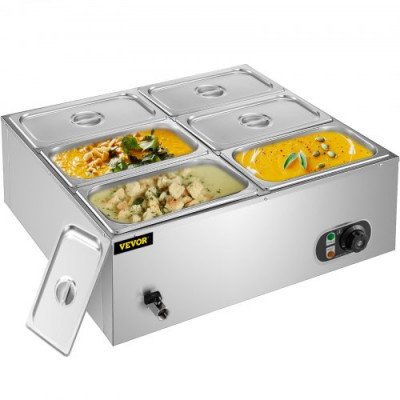 VEVOR Servidor de Buffet/Bufé con 6 Cacerolas Calentadoras Calentador Buffet/Bufé DTC6C 62x70x26,5cm Servidor de Buffet/Bufé de Acero Inoxidable Grado Alimenticio Calentador de Comida con Tapa