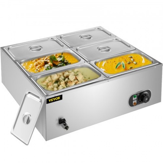 Comprar Servidor de Buffet/Bufé con 6 Cacerolas Calentadoras Calentador Buffet/Bufé DTC6C 62x70x26,5cm Servidor de Buffet/Bufé de Acero Inoxidable Grado Alimenticio Calentador de Comida con Tapa