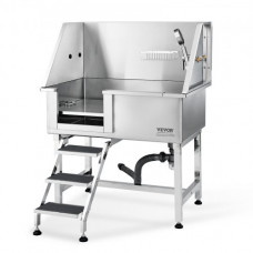 VEVOR Bañera de Acero Inoxidable para Perros Gatos 965 x 617 x 1260 mm Bañera Peluquería Canina para Mascotas hasta 965,2 mm Tina de Aseo Capacidad de 100 kg con Caja de Jabón Grifo Rampa Izquierda
