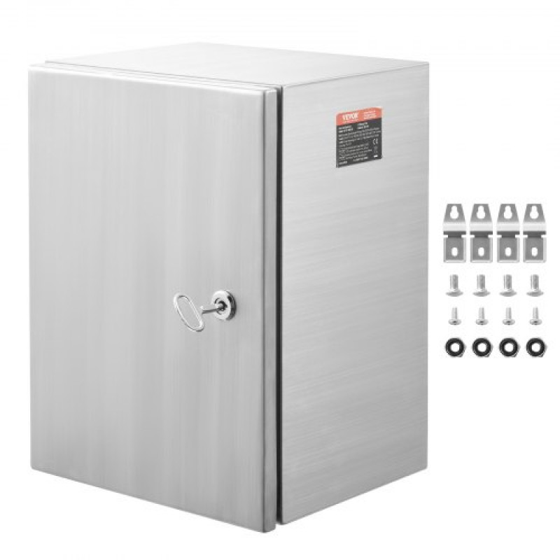 VEVOR Caja Eléctrica de Acero Inoxidable Gabinete Eléctrico 40x30x25cm IP66 Caja Impermeable Montada en Pared con Placa de Montaje Bisagra de Bloqueo para Equipos Electrónicos Eléctricos al Aire Libre