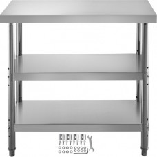 Mesa comercial de acero inoxidable 24x14x33 de preparación para barbacoa de mesa VEVOR en restaurante