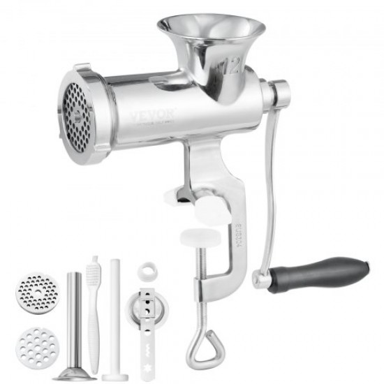 Buy Stainless Steel Manual Meat Grinder Hand Crank Mincer 2 Grinding Plates 5mm & 8mm Sausage Pusher Enhanced Firm Clamp Fixation For Meat Mincing Butcher Shop