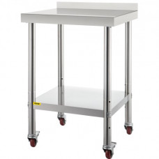 Mesa de trabajo de cocina VEVOR de acero inoxidable, mesa de trabajo de 24x24 pulgadas con 4 ruedas