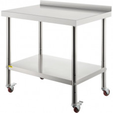 Mesa de trabajo de cocina VEVOR de acero inoxidable, mesa de trabajo de 30x24 pulgadas con 4 ruedas