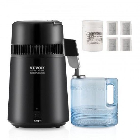 Kaufen Sie Wasserdestilliergerät, 4 l, Maschine für destilliertes Wasser, 1 l/h, 750 W, Wasserdestillationsmaschine für den Innenbereich aus lebensmittelechtem Edelstahl, hohe Effizienz zur Reinigung von Leitungswasser, Schwarz