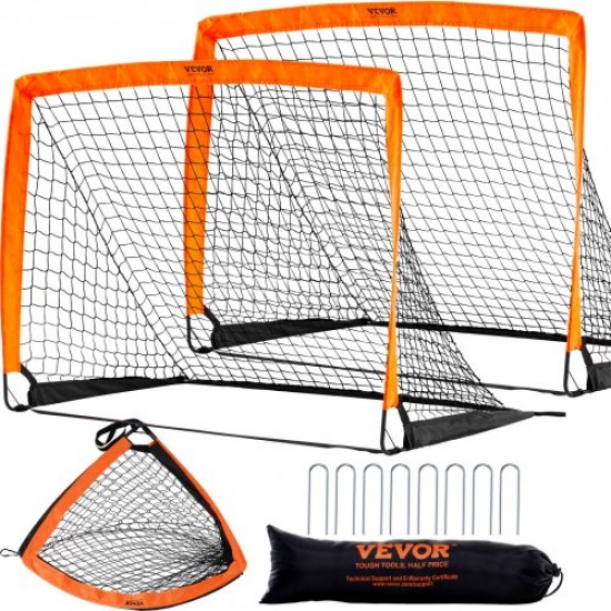 Comprar Portería de Fútbol Emergente para Niños de 122x91 cm con Bolsa de Transporte Portería Portátil 2 PCS Marco de Fibra de Vidrio y Red de Dacron para Entrenar en Patio, Jardín, Parque al Aire Libre