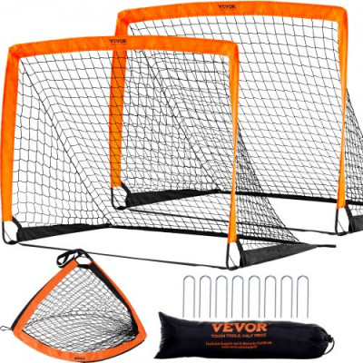 VEVOR Portería de Fútbol Emergente para Niños de 122x91 cm con Bolsa de Transporte Portería Portátil 2 PCS Marco de Fibra de Vidrio y Red de Dacron para Entrenar en Patio, Jardín, Parque al Aire Libre