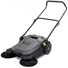 VEVOR Barredora de suelo de empuje, barredora mecánica, ancho de barrido 65 cm, escoba manual no eléctrica, contenedor de residuos de 18,9 L, mango plegable ajustable en ángulo y altura