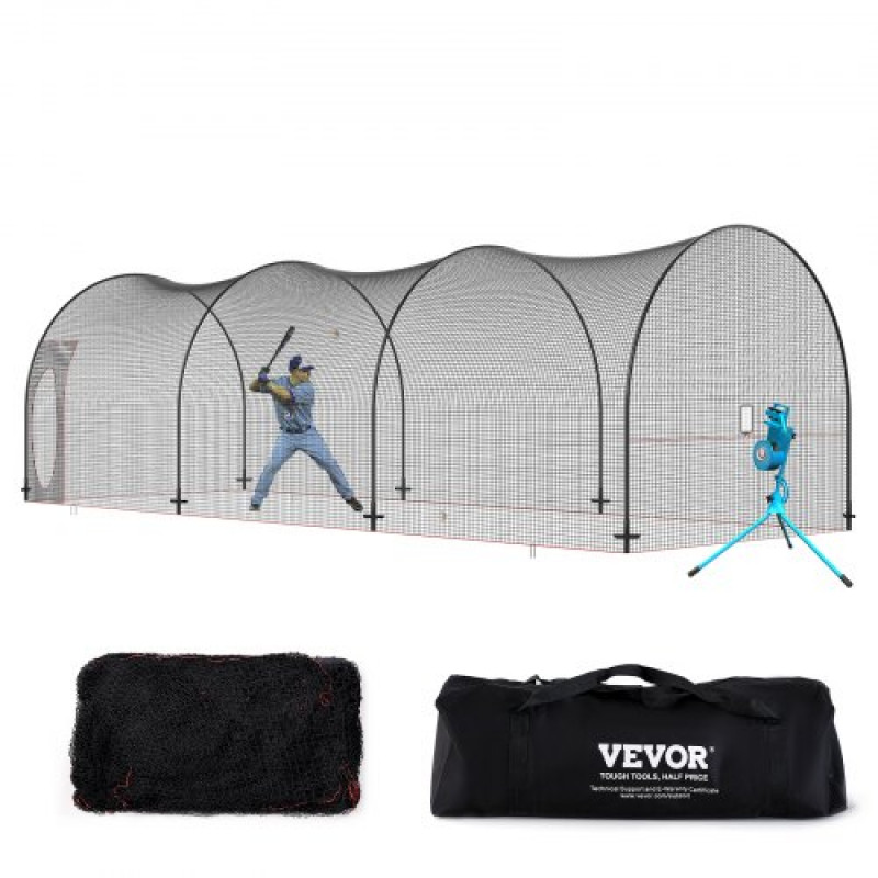 VEVOR Red de Jaula de Bateo de Béisbol con Marco Red de Jaula de Béisbol de 10 x 3,6 x 3 m para Bateo y Fildeo Jaula de Bateo de Red de Béisbol para Adolescentes o Adultos en Patio Trasero, Negro