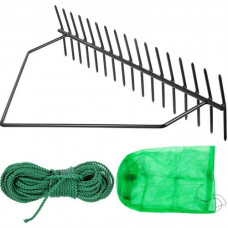 Rastrillo de Hierba de Estanque 81x20x46,7 cm Rastrillo de Malezas Acuáticas Hierro Eliminador de Raíces Malezas Acuáticas Cuerda 20 m Bolsa de Red Rastrillo de Doble Cara para Estanque Piscina