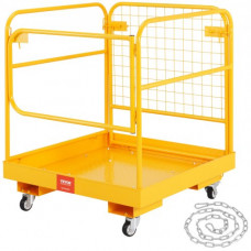 VEVOR Jaula de Seguridad Carretilla Elevadora Carga 544kg Plataforma de Trabajo Plegable 92x92cm 1-2 personas Ruedas Giratorias Bloqueables Cadena de Drenaje con Orificio Seguridad para Trabajo Aéreo