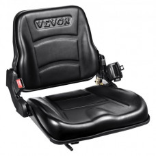 VEVOR Asiento Universal para Carretilla Elevadora, Asiento Plegable para Tractor con Respaldo Ángulo Ajustable, Cinturón de Seguridad Retráctil, Asiento para Carretilla Elevadora de 6 Ranuras
