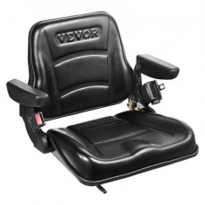 VEVOR Asiento de Carretilla Elevadora Universal Asiento de Tractor Plegable Respaldo de Ángulo Ajustable Micro Interruptor Cinturón de Seguridad Reposabrazos Ranura Extendida 160-340mm para Excavadora