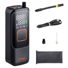 VEVOR Inflador de Neumáticos de Coche 4000 mAh, Compresor de Aire Portátil Recargable 10,3 bar, Apagado Automático con Manómetro LCD, Lámpara LED, Bomba Eléctrica para Bicicleta, Coches, Motocicletas