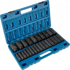 VEVOR Juego de vasos de impacto con accionamiento de 1/2 pulgada, 26 piezas métricas, juego de 6 puntos de profundidad de 10 mm a 36 mm