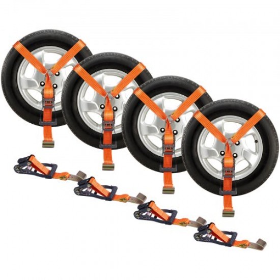 Comprar Juego de 4 correas de amarre para llantas, correas para neumáticos estilo lazo de 5,08 x 305 cm, carga de trabajo de 2500 kg, resistencia a la rotura de 5000 kg, con ganchos planos para ATV