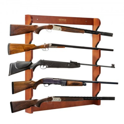 Estante para armas VEVOE, estante para armas de madera con 5 ranuras, estante de exhibición para armas de montaje en pared, con capacidad para 5 rifles