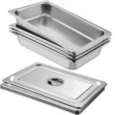 VEVOR Bandeja rectangular de acero inoxidable de 50 x 30 x 10cm 4 Unidad Bandeja Honda rectangular para servicio, bandeja profunda, bandeja de acero