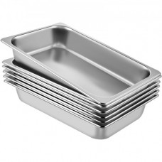 VEVOR 6 Bandejas Rectangulares de Acero Inoxidable, 13 L / 13,7 Cuartos, Unidades Bandeja Honda Rectangular para Servir, Bandeja Profunda, Bandeja de Acero Inoxidable, Bandeja para Arroz al Vapor