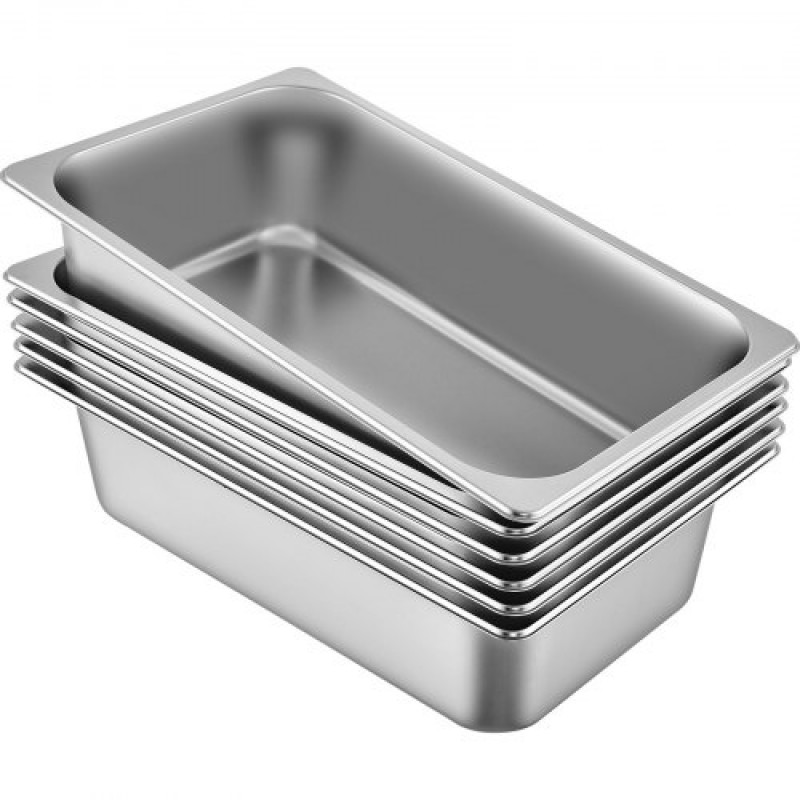 VEVOR Bandeja Rectangular de Acero Inoxidable, 50 x 30 x 15 CM, 6 Unidades Bandeja Honda Rectangular para Servir, Bandeja Profunda para Horno, Bandeja de Acero Inoxidable, Bandeja para Arroz al Vapor