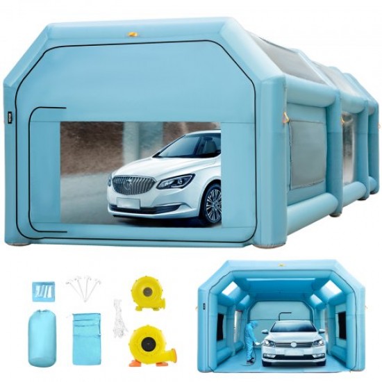 Comprar Cabina de Pintura Inflable 8x4x3 m Carpa Hinchable Tela Oxford 210D PVC Soplador de Inflado 950 W Ventilador 330 W Cabina de Garaje Inflable Portátil Azul Carpa para Automóvil Camping Feria