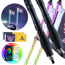 VEVOR 2 luces de látigo con base de resorte, luz de látigo LED con aplicación y control remoto, látigo de luz de persecución RGB en espiral de 360 ​​° impermeable con 2 banderas 914,4 mm UTV, ATV