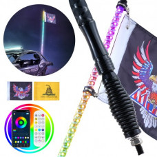 VEVOR Látigo de luz LED de 36 pulgadas con base de resorte, aplicación y control remoto RF, impermeable 360° espiral RGB con 2 banderas, iluminación para UTV, ATV, motocicletas, RZR, camiones