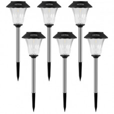 Luces Solares para Jardín Impermeable IP44 Lámparas Solares para Caminos 6 Piezas Panel Solar de Polisilicio Farolas Solares Exterior Acero Inoxidable Negro para Camino Césped Escalón Pasillo