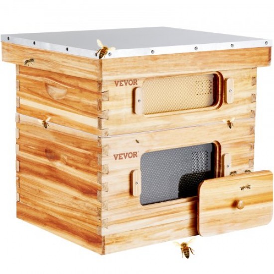 Comprar Colmena de Abejas 20 Marcos Madera de Cedro Recubierta de Cera de Abejas 1 Caja Profunda 1 Mediana Bases de Ventanas Acrílicas Transparentes para Apicultores Principiantes Profesionales