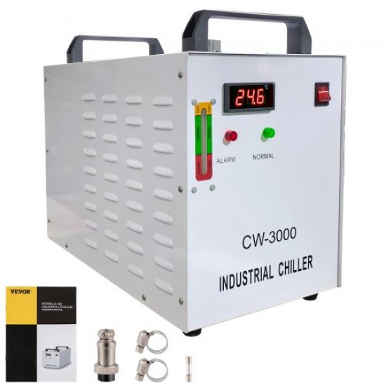 Buy CW-3000 Thermolysis Industrial Water Chiller for CNC/Laser Engraving Machines 60W/80W 220V 60Hz, 9L Thermolysis Water Chiller Tank, 10m Industrial Water Chiller