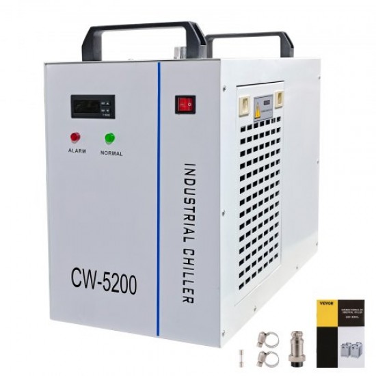 Buy 220V CW-5200 Industrial Water Cooled Chiller for 130/150W CO2 Laser Tube, CO2 Glass Laser Tube Chiller with Precise Thermostat, 6L Cooling Tank