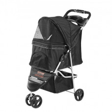 VEVOR Cochecito para Perros 3 Ruedas Giratorias 1 Freno Cochecito para Mascotas Capacidad de Carga 16 kg Transportín para Mascotas con Velcro Pedal Delantero Cesta de Almacenamiento Portavasos, Negro