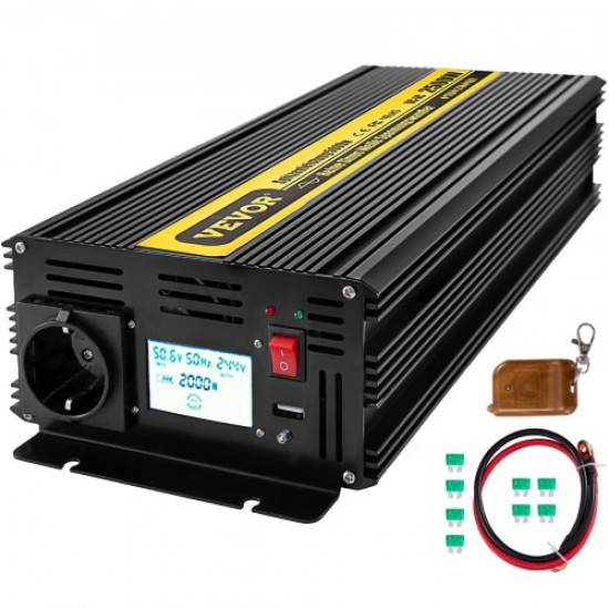 Comprar Convertidor de Corriente GYS-2500W, Convertidor Onda Modificada DC 12V AC 230V, Inversor Onda Pura para Coche de Pico 5000W Inversor de Corriente Frecuencia Salida 50Hz Mando a Distancia y LCD