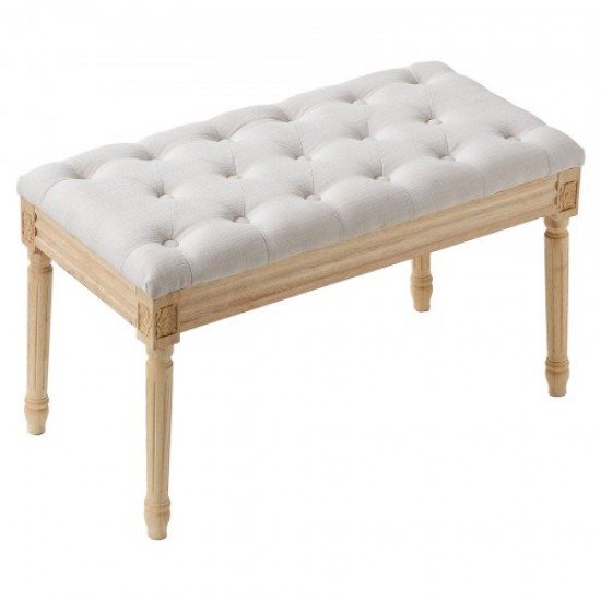 Comprar Banco Tapizado 80x40x48 cm Banco de Entrada con Cojín Acolchado de Espuma y Patas de Madera de Goma, Reposapiés Acolchado Carga 100 kg, para Comedor, Salón, Dormitorio, Pasillo, Beige