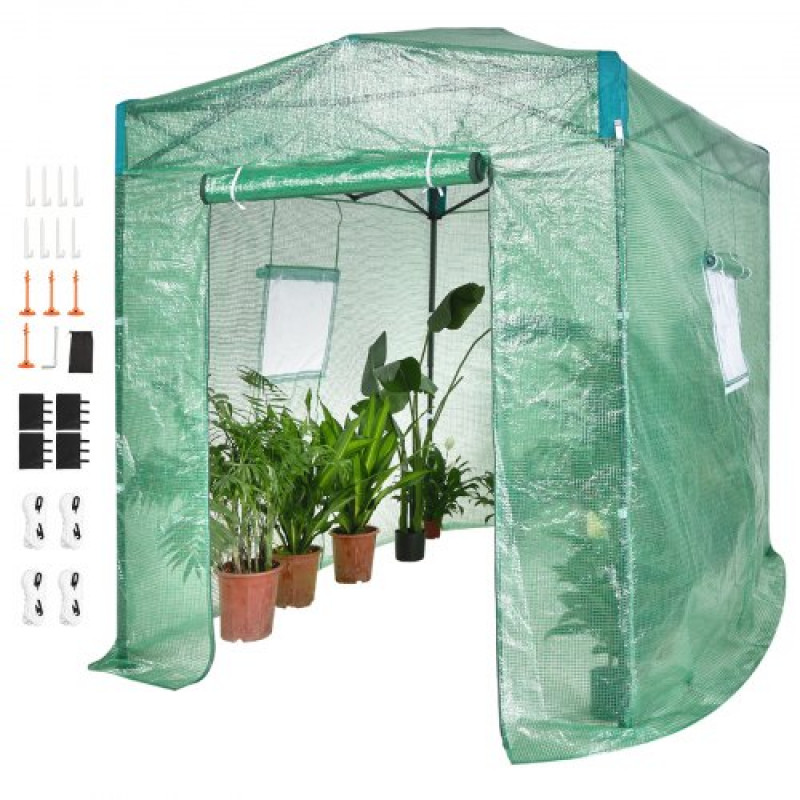 VEVOR Invernadero de Jardín 247,8x181,8x228 cm Refugio para Plantas Cubierta de PE de Alta Resistencia con Puertas, Ventanas, Marco de Acero con Recubrimiento en Polvo Invernadero Retráctil, Verde