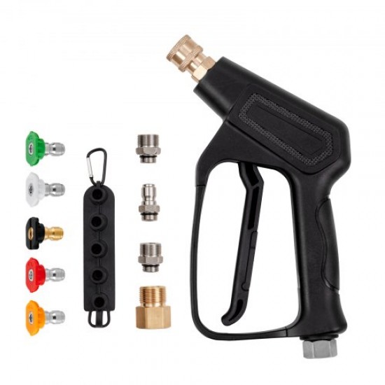 Comprar Pistola Limpiadora de Alta Presión 4000 PSI Entrada M22-14 mm/M22-15/3/8" Conector de Salida 1/4" Mango de Lavado a Presión de Acero Inoxidable con 5 Colores de Boquillas de Conexión Rápida