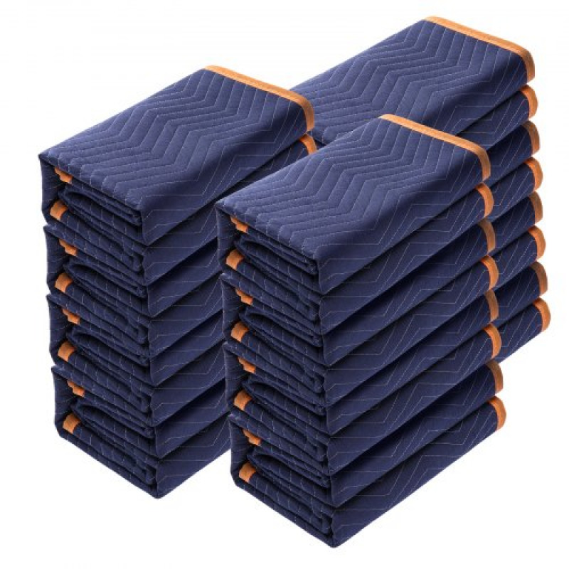 VEVOR Mantas para Mudanzas de Muebles 2032x1829 mm Mantas de Protección de Embalaje Resistentes 12 Piezas Tela no Tejida Algodón Reciclado para Proteger Muebles, Pisos, Electrodomésticos, Azul/Naranja