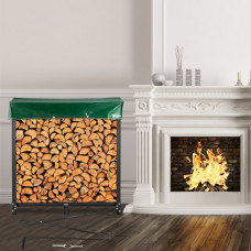 VEVOR Estante de Leña con Cubierta 183,5 x 36,2 x 122 cm Estante para Leña Exterior Capacidad de Carga 590 kg Estante de Leña de Acero Estante para Leña con Pies Estante de Registro de Chimenea Negro