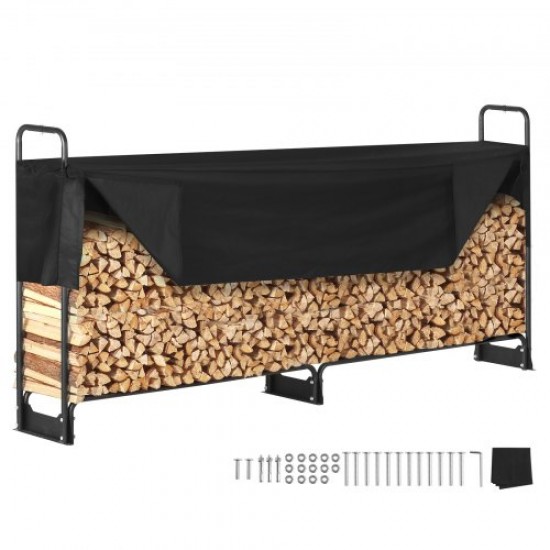 Comprar Rack de armazenamento de lenha 259x36x117 cm Estrutura de aço Suporte para lenha com tampa impermeável 600D Oxford Suporte para lenha para 1/2 corda de lenha Carga 300 kg para terraço de jardim