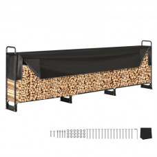 Estante de Almacenamiento de Leña 386x36x117 cm Marco de Acero Soporte de Leña con Funda Impermeable 600D Oxford Leñero para Chimenea para 3/4 Cuerda de Leña Carga de 400 kg para Jardín Terraza