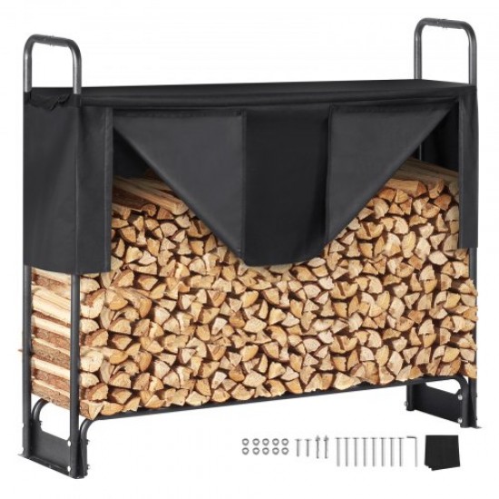 Koop Brandhoutopslagrek 132x36x117 cm stalen frame brandhouthouder met waterdichte hoes 600D Oxford haardhouthouder voor 1/4 touw brandhout, belasting 200 kg voor tuinterras