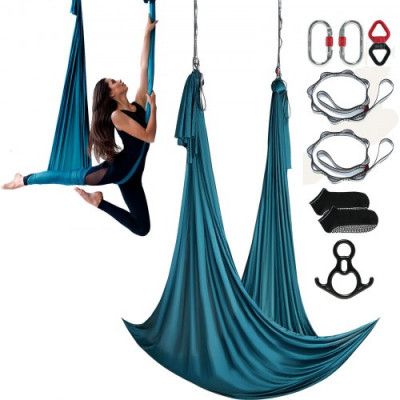 VEVOR Hamaca aérea de yoga 10 x 2,8 m Kit de columpio de yoga con inversión de danza aérea Nylon 100 g/m² Carga 1000 kg Vuelo aéreo antigravedad para fitness Culturismo Pilates oscuro Gimnasio, Verde