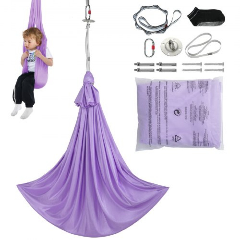 VEVOR Hamaca aérea de yoga 2,8 x 1,6 m Kit de columpio de yoga con inversión de danza aérea Nylon 100 g/m² Carga 250 kg Vuelo aéreo antigravedad para fitness Culturismo Pilates Gimnasio Hogar, Púrpura