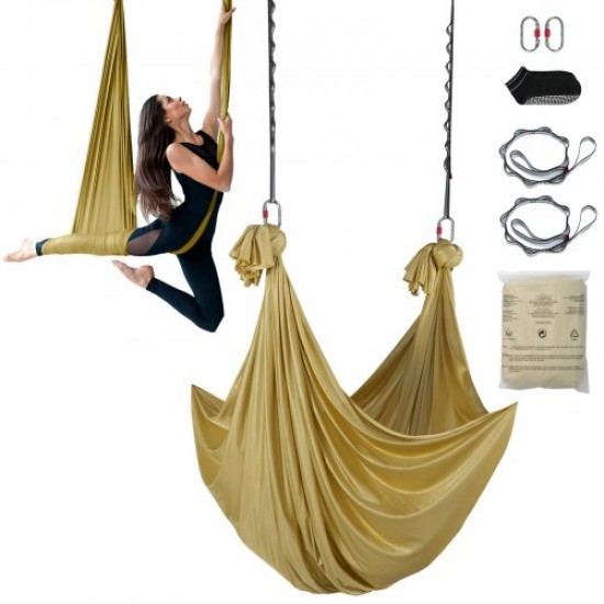 Comprar Hamaca aérea de yoga 4x2,8m Kit de columpio de yoga con inversión de danza aérea Nylon 100g/m² Carga 1000kg Vuelo aéreo antigravedad para fitness Culturismo Pilates Gimnasio Estudio en casa, Oro